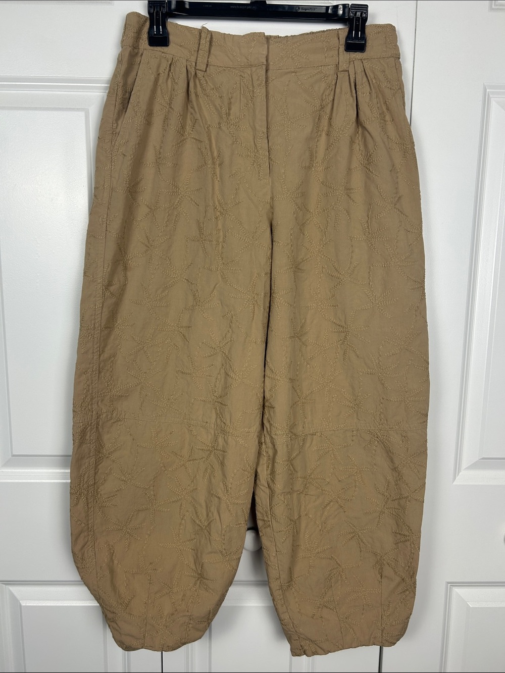 House of Harlow 1960 Embroidered Tan Ankle Balloon Pants Size Medium